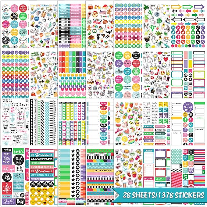 Planner Stickers - 28 Sheets, 1378 Stunning Design Accessories for Journals and Calendars, Essential Planner Accessories by Tullofa - Green