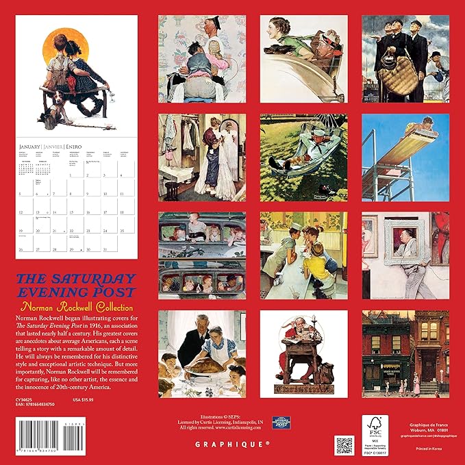 Graphique 2025 Saturday Evening Post Wall Calendar | 12” x 12” | Thick Paper | Home & Office Organizer | Large Monthly Grid | 3 Languages & Marked Holidays | 4 Month Preview Page for 2026