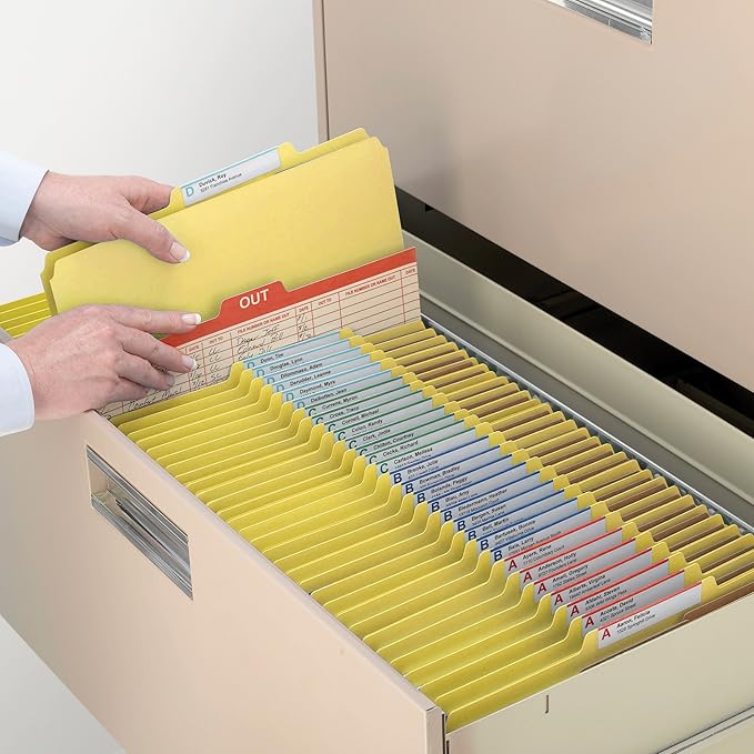 Smead Pressboard Classification File Folder with SafeSHIELD Fasteners, 2 Dividers, 2" Expansion, Legal Size, Yellow, 10 per Box (19034)