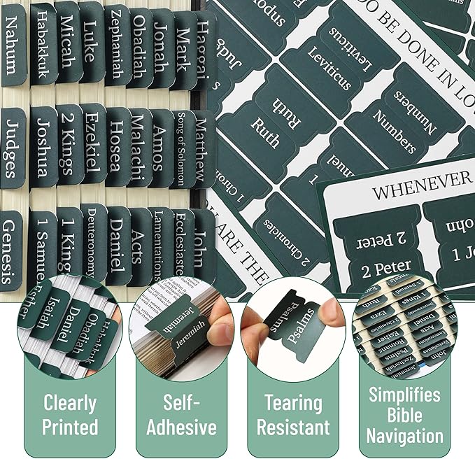 Mr. Pen- Bible Tabs, 75 Tabs, Charcoal Emerald, Laminated Bible Tabs for Women and Men, Bible Tabs for Study Bible, Bible Index Tabs, Bible Book Tabs, Bible Labels Tabs, Mr Pen Bible Tabs