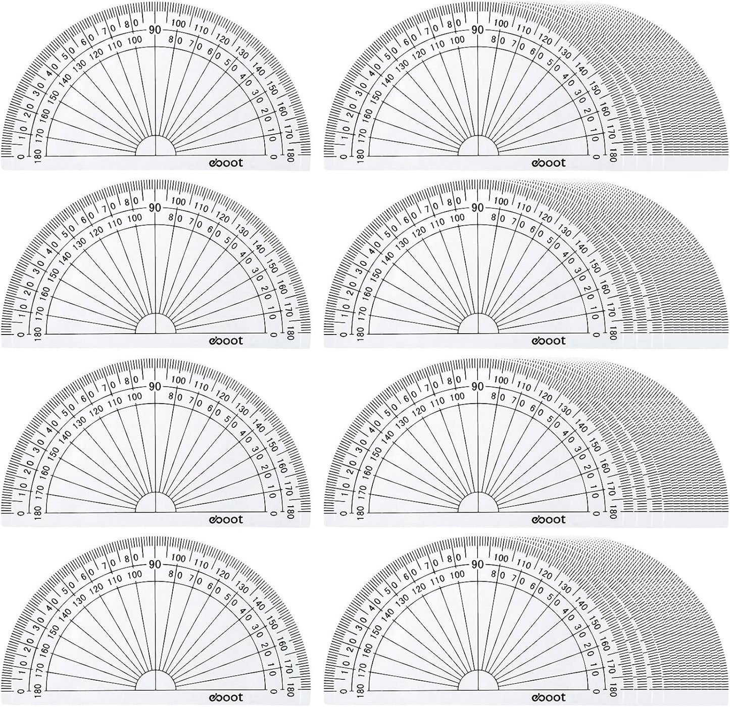 EBOOT 100 Pcs Math Protractors Plastic Protractor 180 Degrees, 4 Inches (Clear)