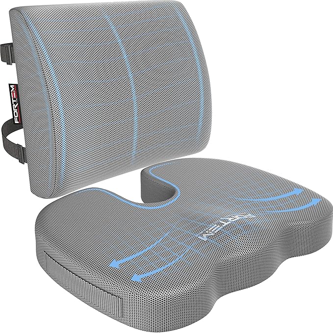 FORTEM Seat Cushion and Lumbar Support for Office Chair, Desk Chair Cushion, Memory Foam Office Chair Cushion, Non Slip Sitting and Back Pillow for Gaming, Car Seat Cushion, Chair Pad