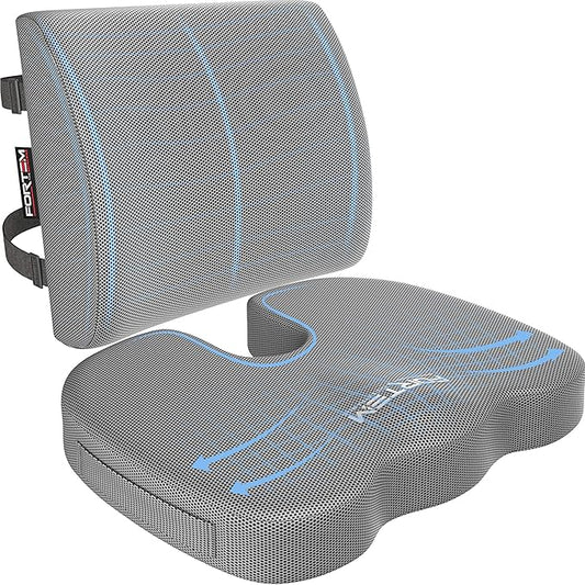 FORTEM Seat Cushion and Lumbar Support for Office Chair, Desk Chair Cushion, Memory Foam Office Chair Cushion, Non Slip Sitting and Back Pillow for Gaming, Car Seat Cushion, Chair Pad