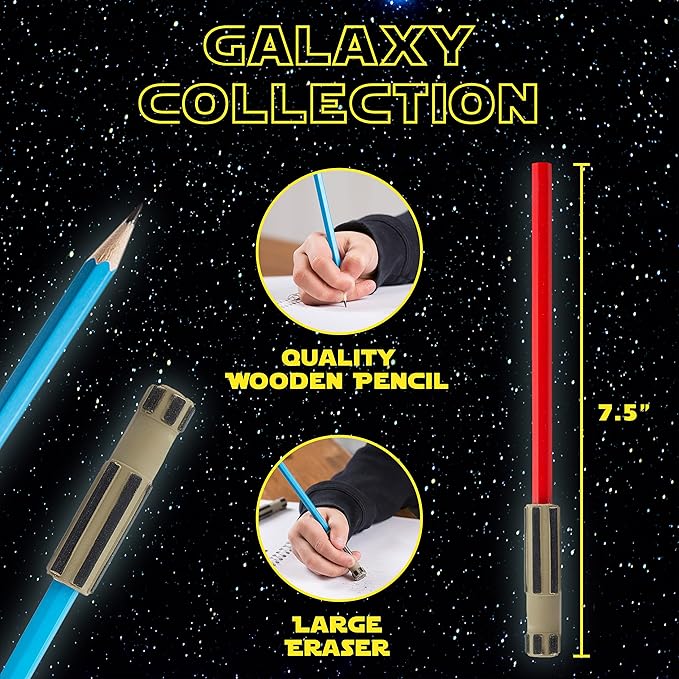 L LIFETIME Light Saber Pencils Party Favors, Star Fan Theme Goody Bag Supplies Blue Red Green with 3D Eraser Top for Boys Girls Adults Teen Tween Gift Birthday Celebration (24)