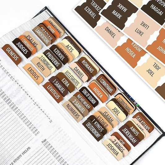 Brown Bible Tabs, 90 Large Print Bible Index Tabs for Study Bible, Laminated Easy-to-Read Label, Christian Gift for Women, Men, Kids