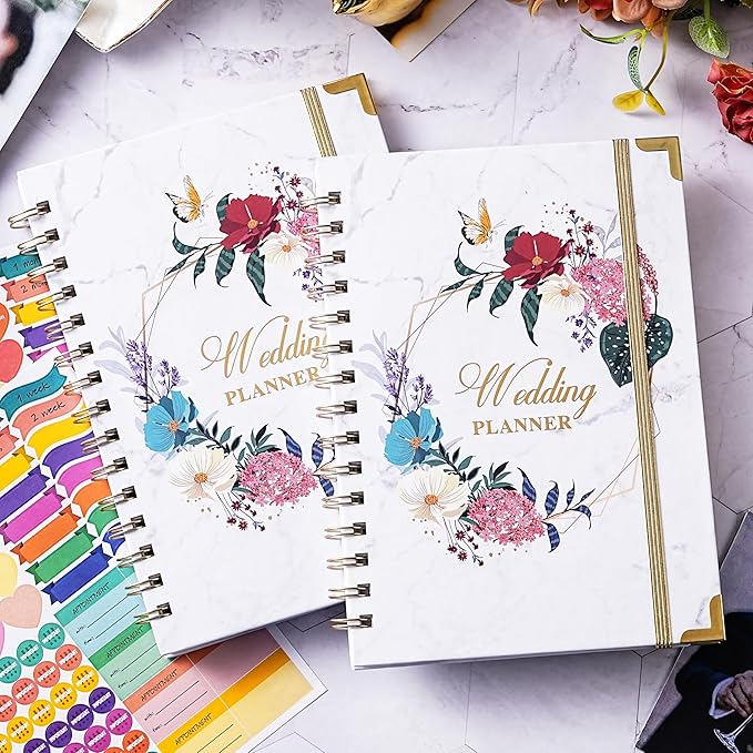 Wedding Planner - Wedding Planner Book/Organizer for The Bride with 5 Tabbed Sections, 6.3" x 8.4", Hardcover with Metal Corner, Inner Pocket, Sticker