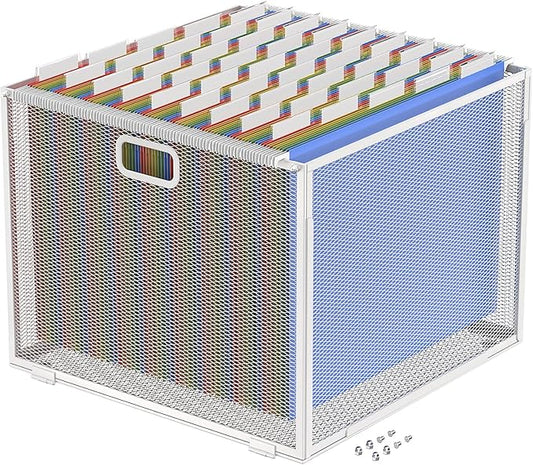 Oterri Hanging File Organizer, Metal File Organizer, Portable Desktop File Organizer for Letter Size Folder, Mesh Hanging File Crate for Office,Folders Not Included(Pure White-Large,1 Pack)