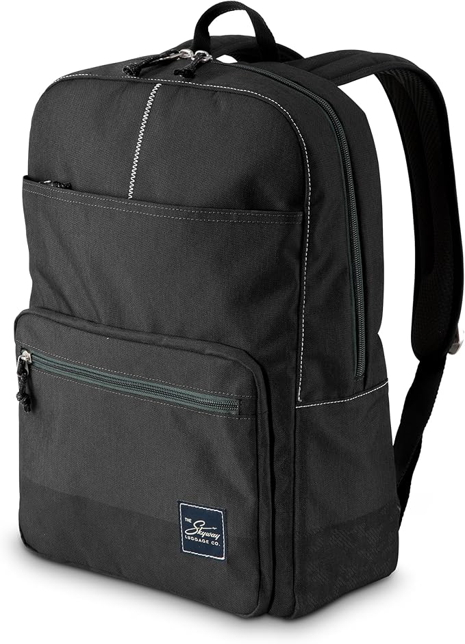 Skyway Luggage Rainier Simple Backpack, Eco-Friendly, Made of 100% rPET Travel Laptop Bag for Women & Men, Flight Approved Carry On Backpack, 16L, Crater Black