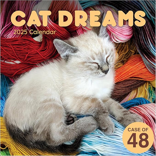 TF PUBLISHING 2025 Cat Dreams Wall Calendar Case of 48 - Large Grids for Appointments and Scheduling - Vertical Monthly Wall Calendar - Home and Office Organization - Premium Gloss Paper - 12"x12”