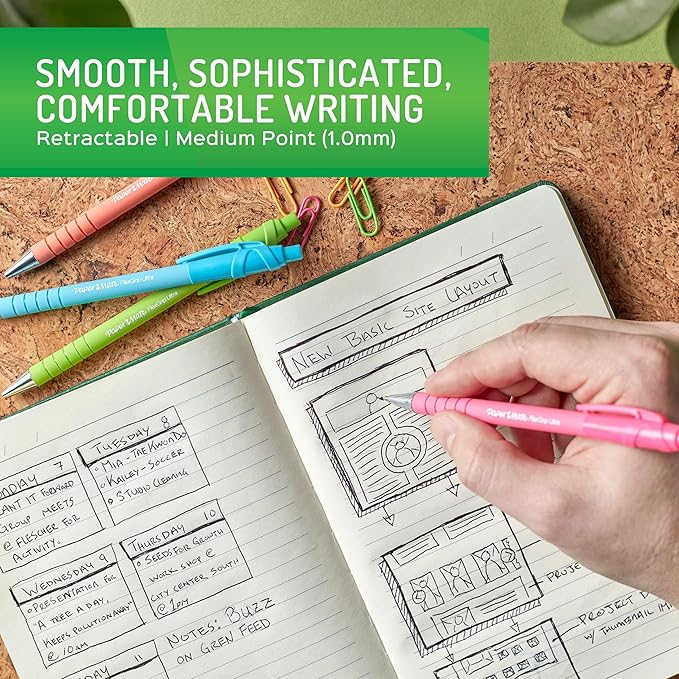 Paper Mate FlexGrip Ultra Ballpoint Pens, Made from Recycled Plastic Materials, Assorted Barrel Colors, Medium Point (1.0mm), Black, 4 Count