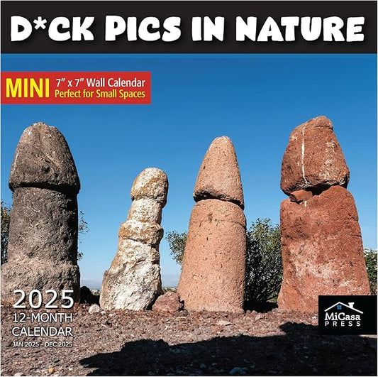 MICASA D'ck Pics in Nature Mini 2025 Wall Calendar 12 Month Funny Secret Dirty Santa White Elephant Yankee Swap Gag Gift | 7" x 14" Open | Thick & Sturdy Paper | Giftable | Calendar 2025