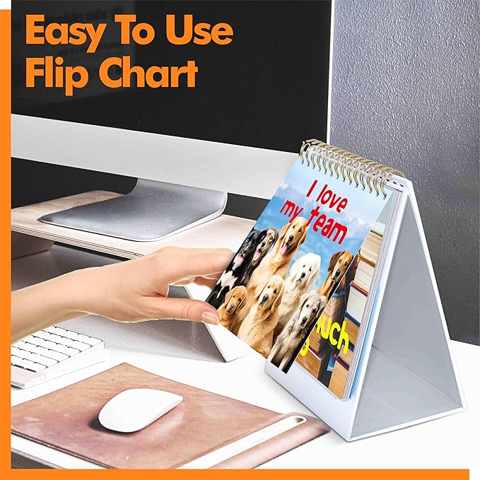 40 Pages Funny Desk Sign, 34 Different Fun and Flip-Over Messages plus 6 Erasable Blank Pages, Funny Desktop Flip Book for Office Gifts Desk Accessories (Dog Design)