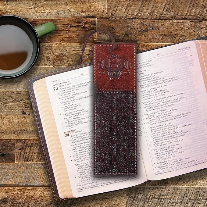Christian Art Gifts Faux Leather Bookmark Blessed Man Jeremiah 17:7 w/Corded Tassel, Brown