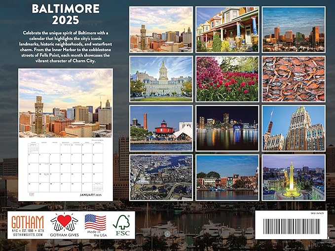 Baltimore Maryland Calendar 2025 Monthly Wall | American Made In The USA