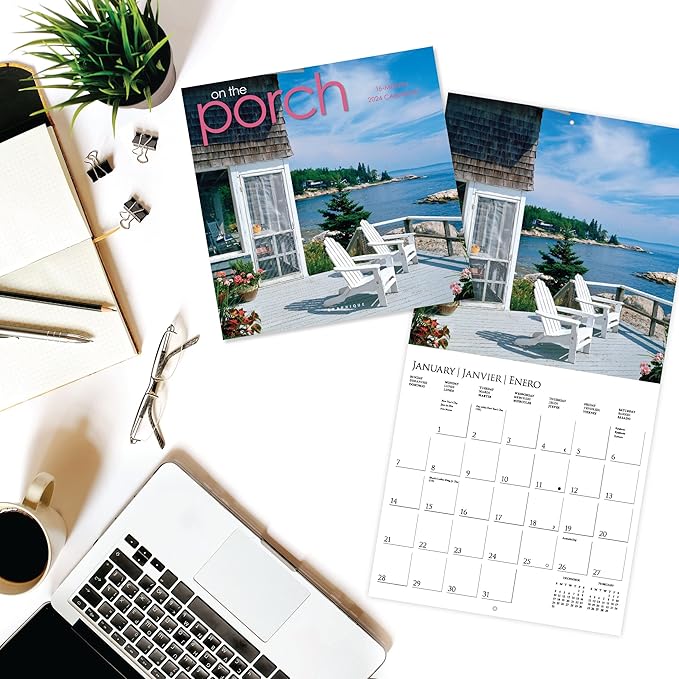 Graphique 2024 On the Porch Wall Calendar | 12” x 12” | Thick Paper | Home & Office Organizer | Large Monthly Grid | 3 Languages & Marked Holidays | 4 Month Preview Page for 2025