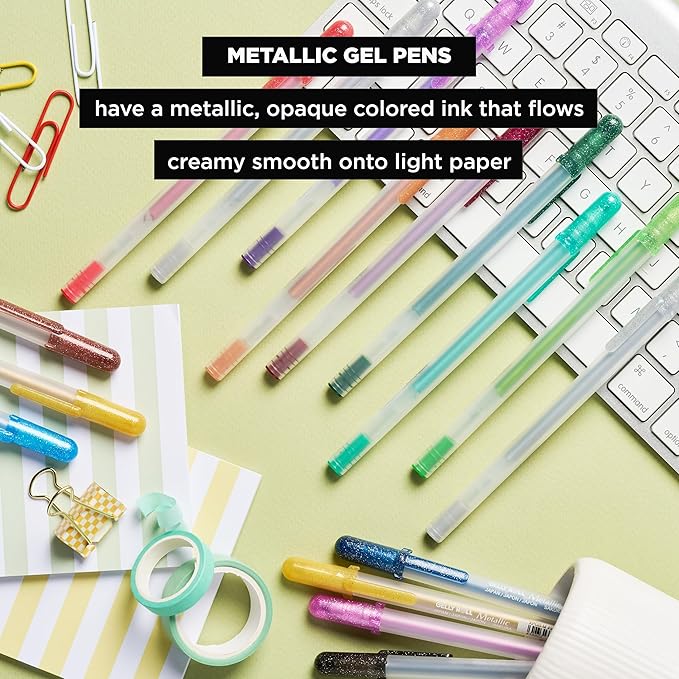 SAKURA Gelly Roll Metallic Gel Pens - Pens for Scrapbook, Journals, or Drawing - Colored Metallic Ink - Medium Line - 10 Pack