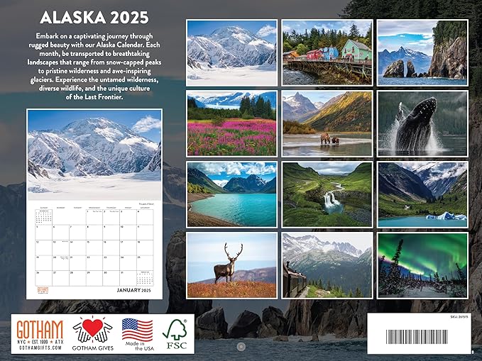 Alaska Calendar 2025 Alaskan Monthly Wall Calender 12 Month | American Made In The USA