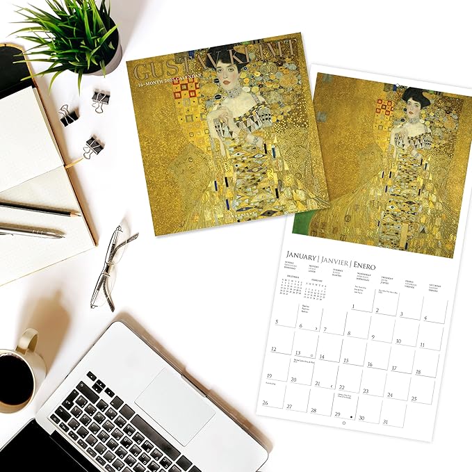 Graphique 2025 Klimt Wall Calendar | 12” x 12” | Thick Paper | Home & Office Organizer | Large Monthly Grid | 3 Languages & Marked Holidays | 4 Month Preview Page for 2026
