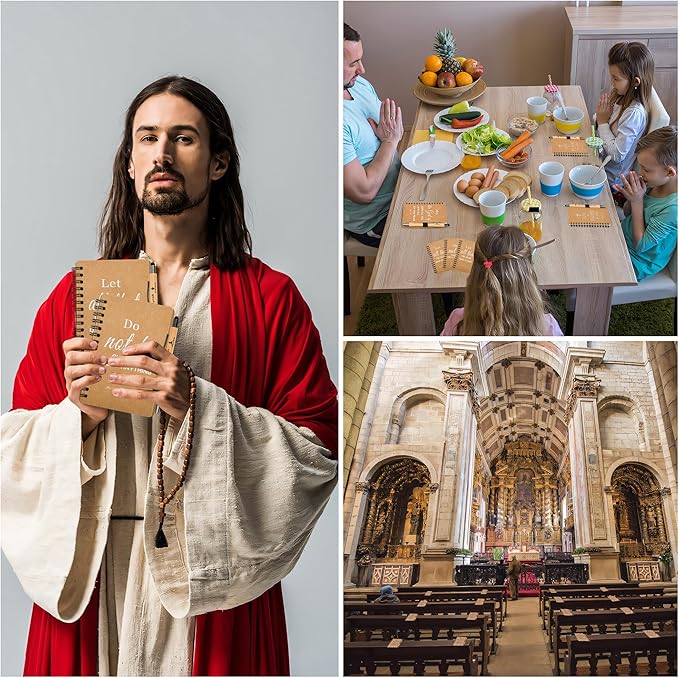 INSADA Christian Prayer Journal Spiral Notebooks Bulk with Pens - Small Notepads (4.13”x5.43”) - Easter Gifts for Women men,Church Members & Bible Study Groups (30 sets Brown)