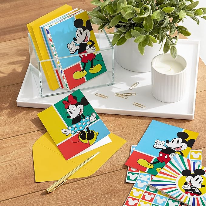 Hallmark Disney All Occasion Cards Assortment, 12 Blank Cards with Envelopes (Vintage Mickey Mouse and Minnie Mouse)