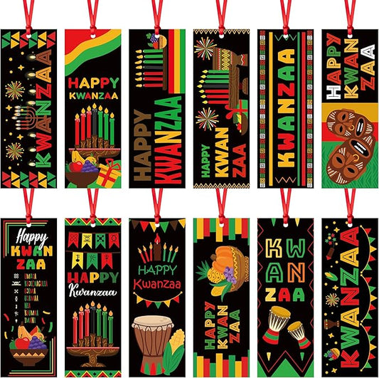 Haooryx African Kwanzaa DIY Bookmarks - 120Pcs Kwanzaa Bookmarks Happy Kwanzaa Bookmarks African Traditional Heritage Kwanzaa Festival Book Marks Kwanzaa Party Celebrates Classroom Inspirational