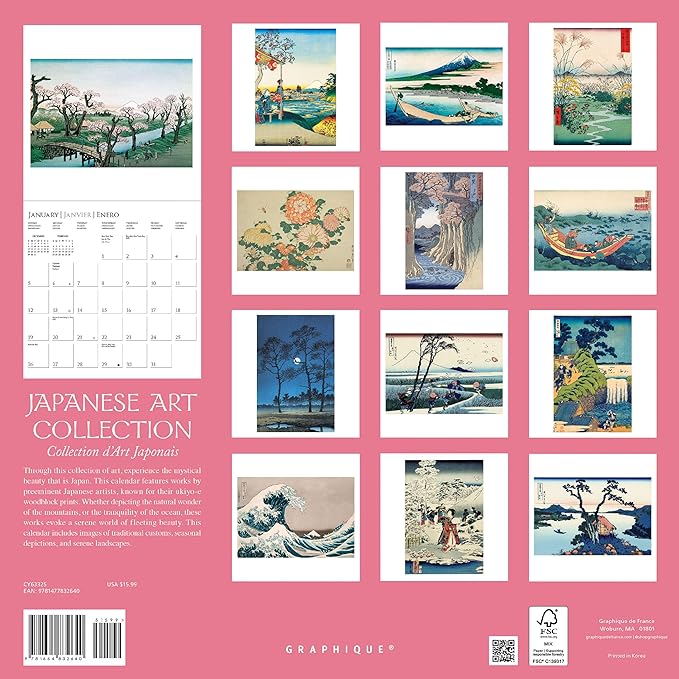 Graphique 2025 Japanese Art Collection Wall Calendar | 12” x 12” | Thick Paper | Home & Office Organizer | Large Monthly Grid | 3 Languages & Marked Holidays | 4 Month Preview Page for 2026