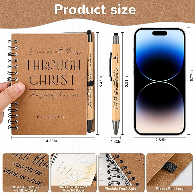 INSADA 60 Sets of Christian Gifts Spiral Notebooks Bulk Journals with Christian Pens Prayer Journal Christian Journal for Teachers Students Friends Colleagues and Family Christmas Gifts