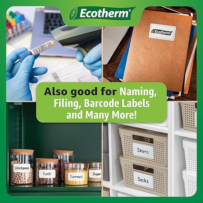 2" x 1.5" Thermal Labels | 6 Rolls | 8220 Labels | fits Zebra, Munbyn, Rollo, Godex, Arkscan, iDPRT, Offnova Thermal Label Printers and More | Blank White Adhesive Stickers by Ecotherm