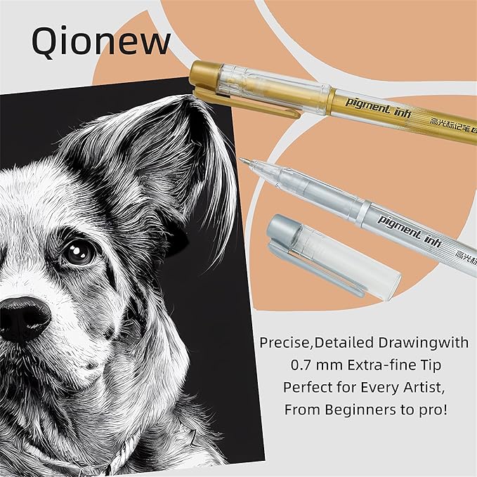 3 Colors Gel Pen Set, 6 Pack, 0.7mm Extra Fine Point,White,Gold and Silver Gel Ink Pens for Artists,White Pens for Black Paper,Artists Drawing,Journaling, Coloring ﻿ ﻿