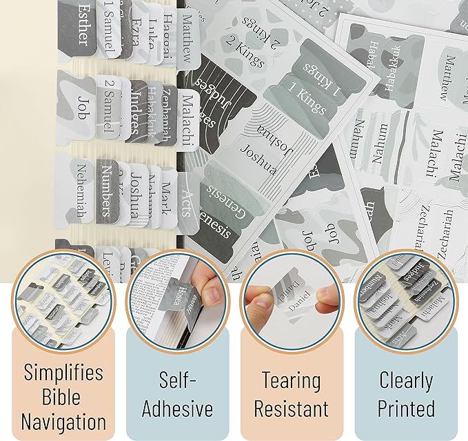 Mr. Pen- Bible Tabs, 75 Tabs, Gray Theme, Laminated Bible Tabs for Women and Men, Bible Tabs for Study Bible, Bible Index Tabs, Bible Book Tabs, Bible Labels Tabs, Mr Pen Bible Tabs