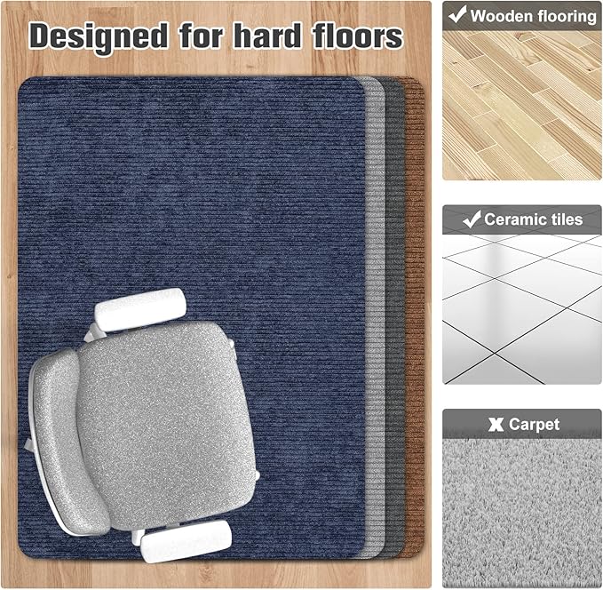 Placoot Desk Chair Mat for Hardwood Floor Corduroy Surface 1/6" Thick 55"x35" Office Chair Mat for Rolling Chairs-100% Large Anti-Slip Backing Under Desk Low-Pile Office Rug Floor Mat for Office/Home