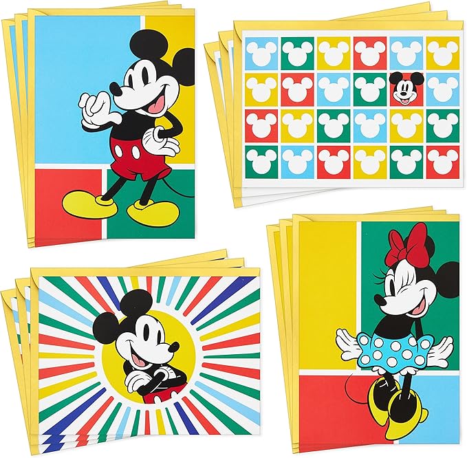 Hallmark Disney All Occasion Cards Assortment, 12 Blank Cards with Envelopes (Vintage Mickey Mouse and Minnie Mouse)