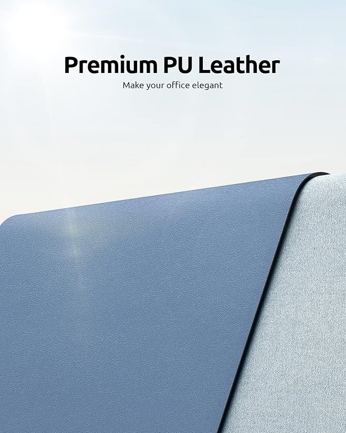 YSAGi Leather Desk Protector, Office Mat, Large Mouse Mat, Non-Slip PU Leather Blotter, Laptop Desk Pad, Waterproof Writing Pad for Office and Home (Blue, 35.4" x 17")