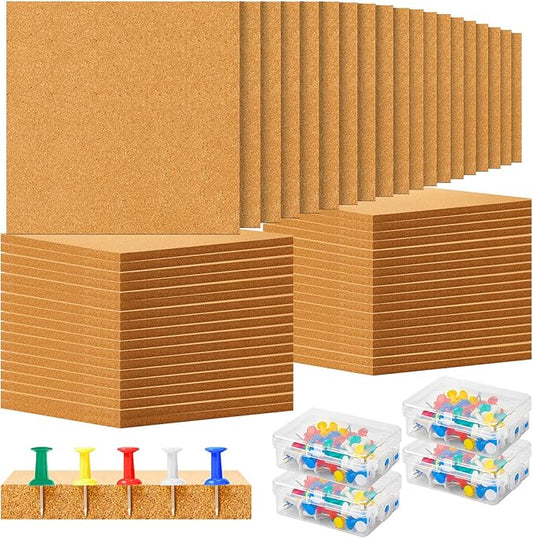 Cork Board Tiles 12 x 12 in 0.5 in Thick Square Bulletin Boards Cork Tiles Bulk with Push Pins Mini Natural Self Adhesive Backing Corkboards for Wall Home Office Floor DIY(36 Pcs)