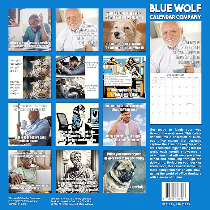 2025 Demotivational Calendar - Meme Edition of The Disgruntled Employee's Guide to the Daily Grind Monthly Wall Calendar | 12 x 24 | Funny Work Calendar