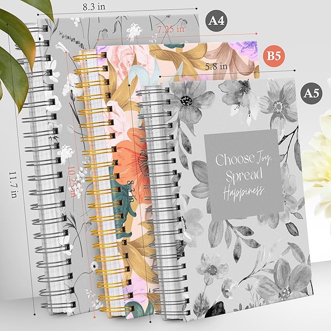 Spiral Notebook - 10.25" x 7.25" 300 Pages - Notebooks College Ruled, Prayer Journal, Wide Ruled Notebook Paper, Beautiful Gift for Women (Ink Your Passion) Floral