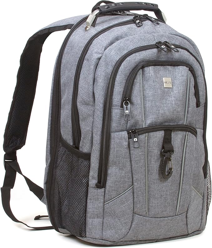 Dejuno Commuter Backpack Checkpoint-Friendly Laptop Pocket, Heather Grey, 15.6-Inch