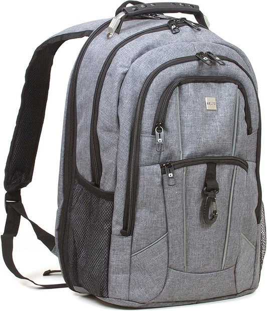 Dejuno Commuter Backpack Checkpoint-Friendly Laptop Pocket, Heather Grey, 15.6-Inch