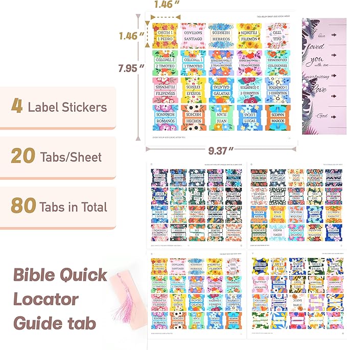 Bible Tabs for Study Bible, New & Old Testament Tabs Matte Laminated Bible Book Tabs Bible Journaling Supplies for Women(Large Print, Easy to Read) (Spanish-1)