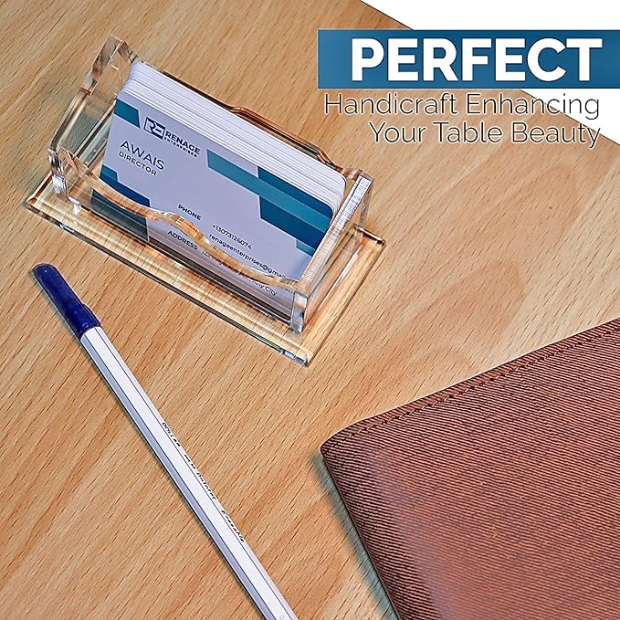 RENAGE Business Card Holder for Desk, Clear Acrylic, Horizontal 1- Slot with Thicker 8mm Base, Office Desk Organizer, Card Organizer, Desk Accessory