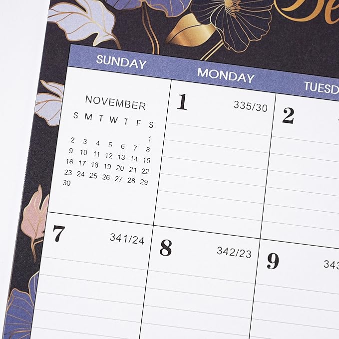 2025 Calendar - 2025 Wall Calendar, January 2025 - December 2025, 17'' x 12'', 12 Monthly Wall Calendar 2025 with Julian Dates - Engraved Floral