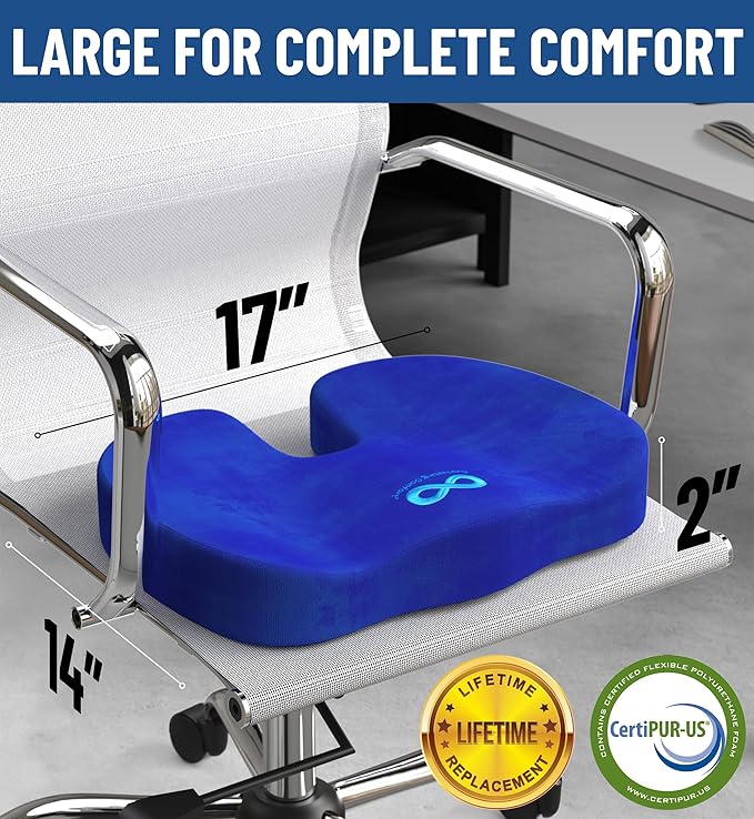 Everlasting Comfort Doctor Recommended Memory Foam Seat Cushions for Office Chairs - HSA FSA Eligible Tailbone Pain Relief Cushion, Sciatica & Back Support, Office Chair Cushion & Car Seat Cushion