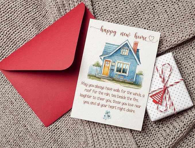 New Home Card, Housewarming Card, Congratulations Home Card - Folded 5"x7" Sing Card with Red Envelope - House Warming Gifts New Home Owner, Neighbor, Friend, Women, Men