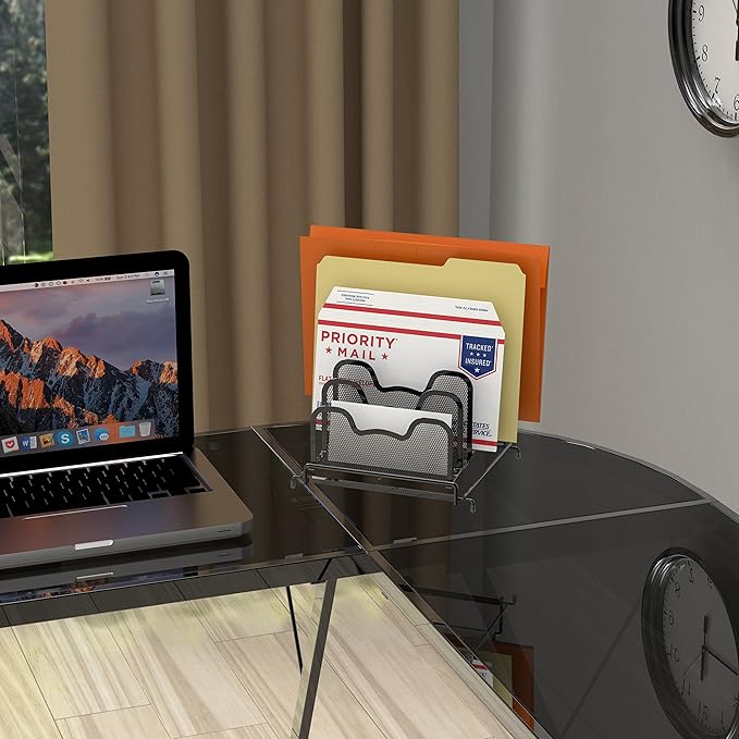 Simple Houseware Desk 5 Sections Step File Sorter Organizer, Black