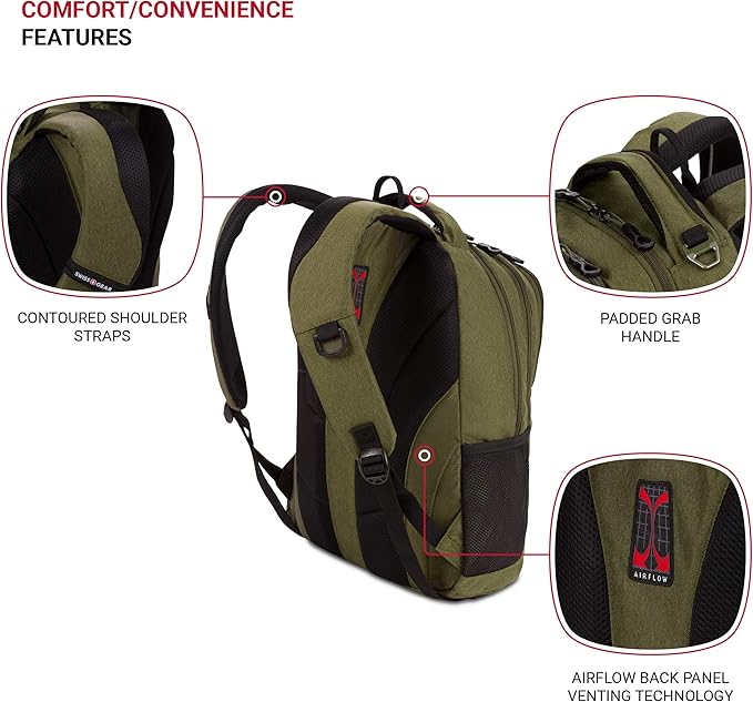 SwissGear Cecil 5505 Laptop Backpack, Olive, 18-Inch