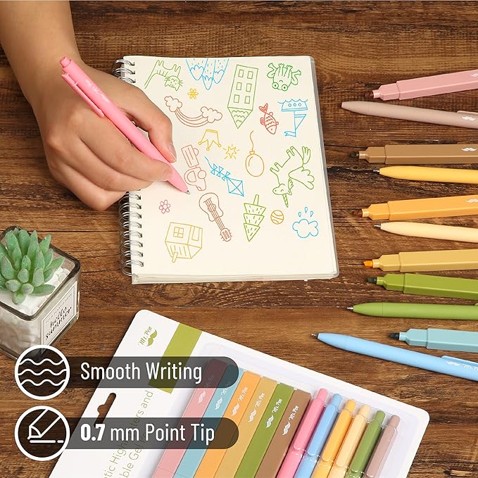 Mr. Pen- Aesthetic Highlighters and Gel Pens, 12 Pack, Bright Colors Bible Highlighters No Bleed, Colorful Ink Gel Pens, Cute Highlighter Pens, No Bleed Highlighters for Bibles, Aesthetic Gel Pens
