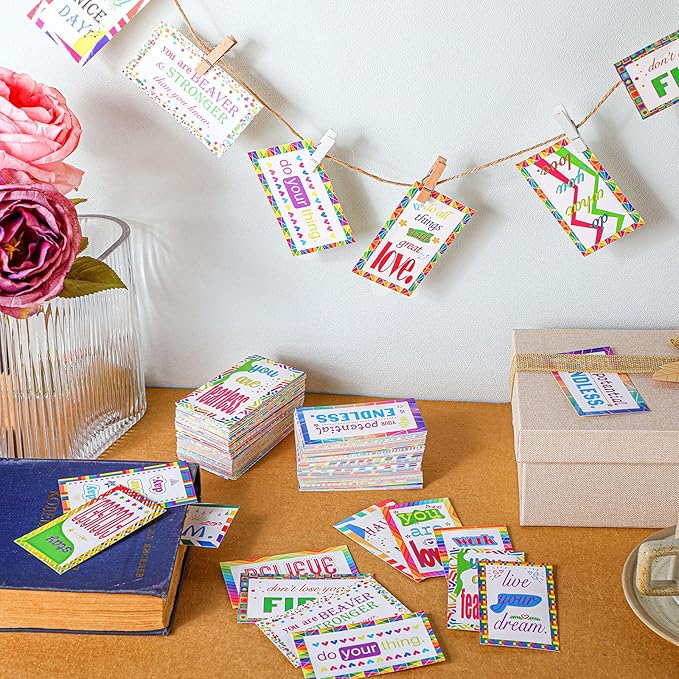 Jinei 300 Inspirational Affirmation Cards Positive Motivational Cards Small Mini Encouragement Quotes for Women Mother's Day Church(Rainbow Style)