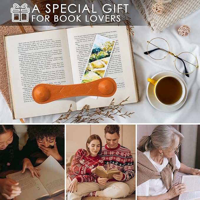 KINIVA Leather Weighted Bookmarks Book Weight Page Holder for Reading,Book Open Holder for Kids Adult,Gifts for Reader (01 Brown)