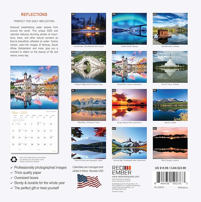 RED EMBER Reflections 2025 Wall Calendar 12 Month | 12" x 24" Open | Thick & Sturdy Paper | Giftable | Calendar 2025