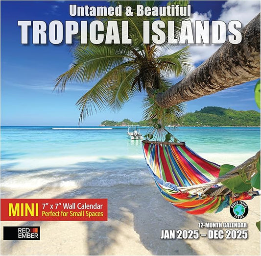 RED EMBER Untamed & Beautiful Tropical Islands Mini 2025 Wall Calendar 12 Month | 7" x 14" Open | Thick & Sturdy Paper | Giftable | Calendar 2025